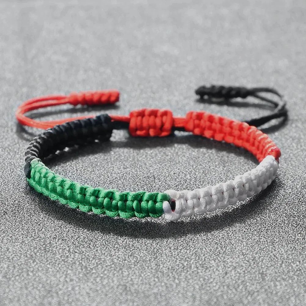 Palestinian Flag Color Bracelets for Women Men Handmade Black Red Green White Natural Stone Beads Braided Bracelet Jewelry Gifts