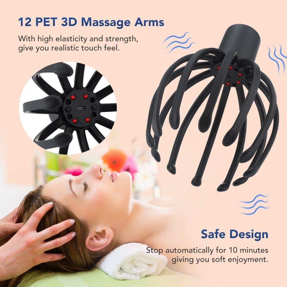 Hailicare Electric Octopus Claw Scalp Massager Stress Relief Therapeutic Head Scratcher Stress Relief and Hair Stimulation