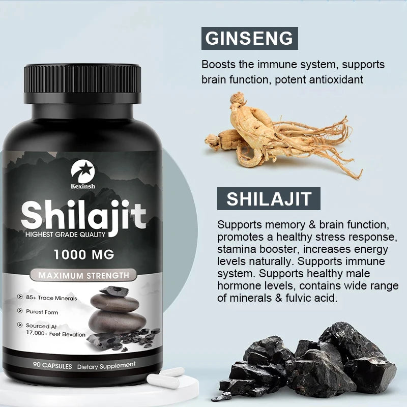 Kexinsh Shilajit Capsules 100% Pure Original 1000mg Maximum Strength Improve Immune System Men Energy Long Time Sex