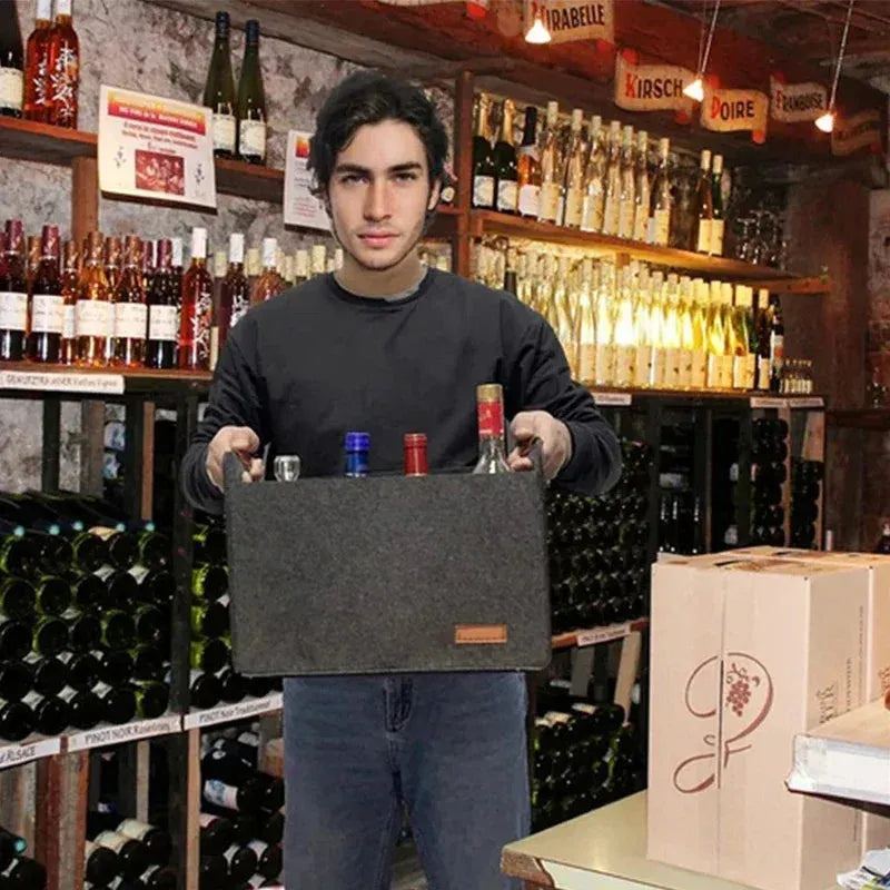 Felt Wine Storage Bag Folding Handbag Reusable Champagne Bottle Beverage Storage Box Basket Outdoor Camping Supplies