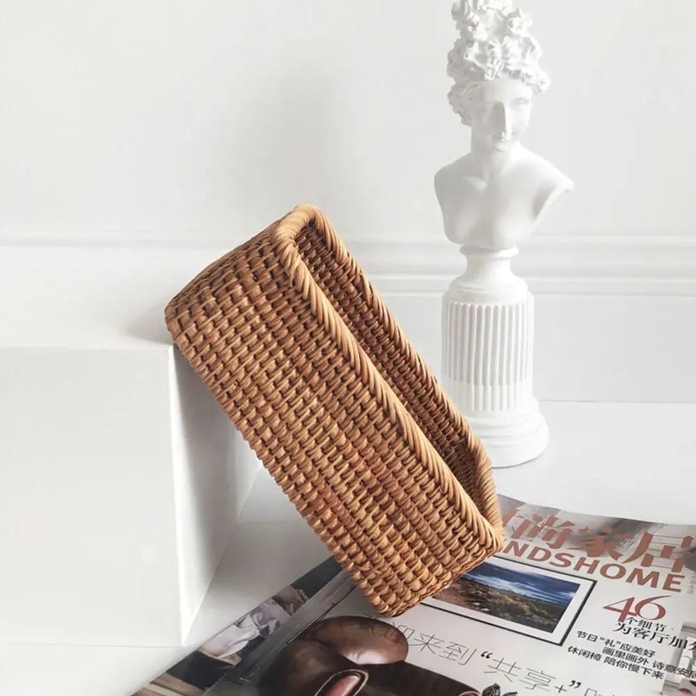 Manual Rectangular Weaving Rattan Wicker Basket Fruit Snacks Tray Bread Hand-knitted Box Portable Picnic Storage Box
