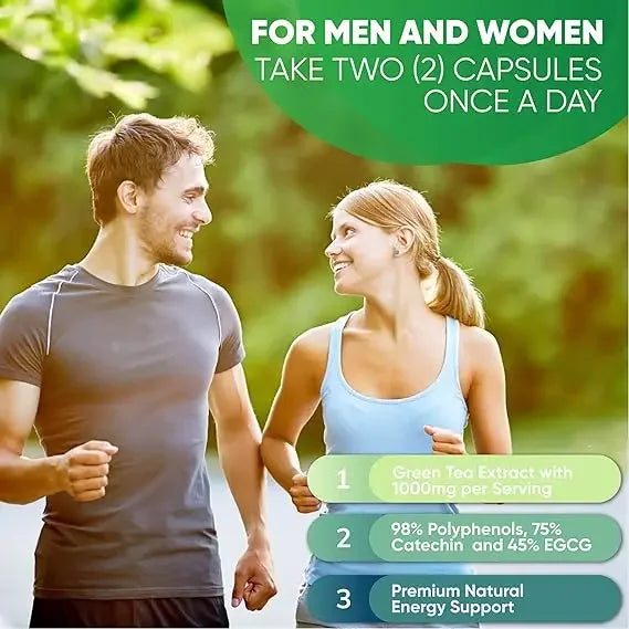 Green Tea Extract Antioxidant Supplement - Natural Energy Containing Polyphenols - Mild -60 Capsules