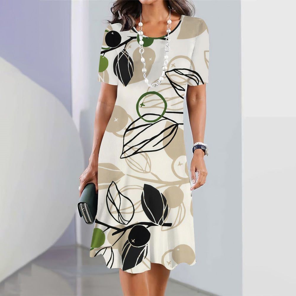 Dresses fashion for Women New 2023 Summer Plus Size Clothing Outdoor Party Dresses Short Sleeve O-Neck Women Long Knee Pullover - Jointcorp