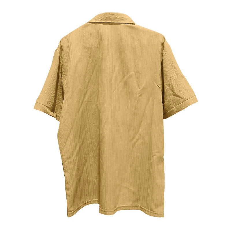 2024 Summer Beach Casual Shirts Men Short Sleeve Fashion Striped Texture Loose Shirt Daily Leisure Mens Clothes Vintage Cardigan