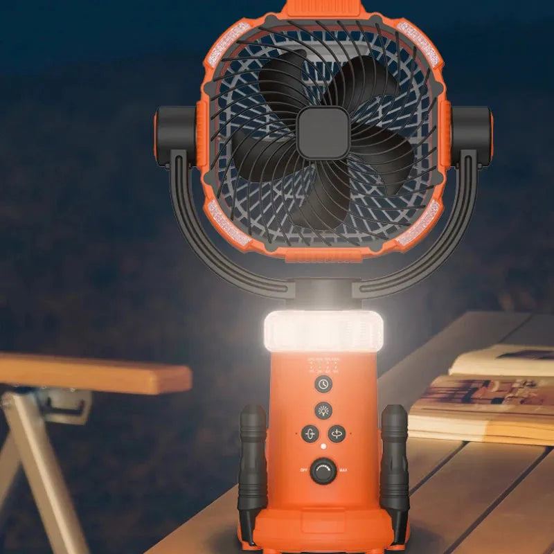 2024 New Outdoor Fan Light Large Capacity Powerful Lighting Infinitely Variable Speed Portable Camping Fan with Remote Control