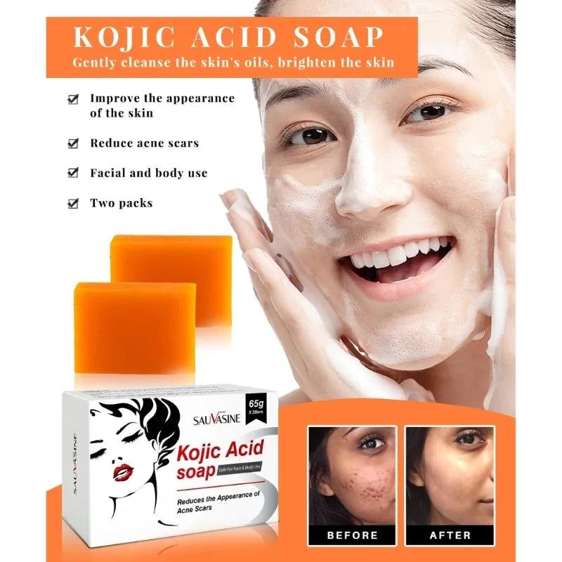 E5XZ 2Pieces Kojic Acid Face Body Bath Soap Safe Natural Soap for Men Women Glowing Hydrated Blackheads Removal Makeup Soap