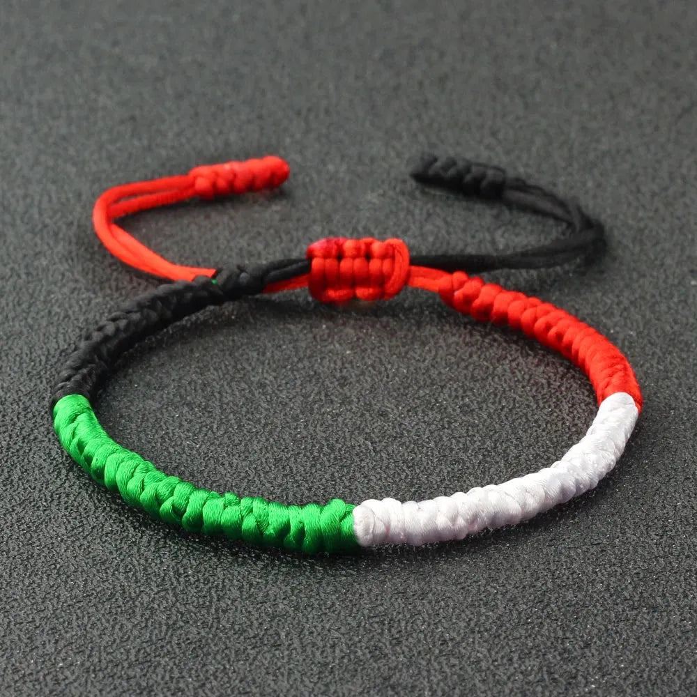 Palestinian Flag Color Bracelets for Women Men Handmade Black Red Green White Natural Stone Beads Braided Bracelet Jewelry Gifts