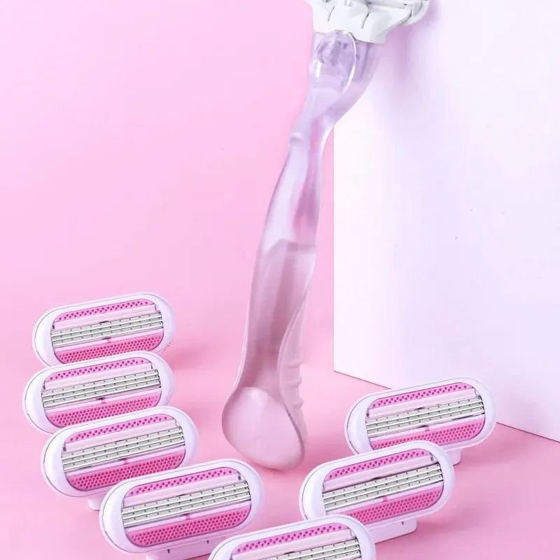 ( 1 Handle + 8 Blades ) Women Safety Razor Blades Face/ Leg/ Armpit/ Bikini Beauty Hair Removal Shaving Compatible Venus Shaver