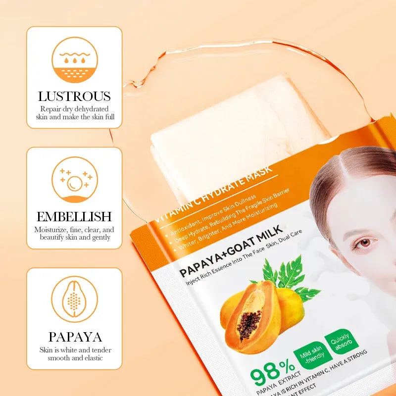 12pcs Pawpaw Vitaminc Hydrate Mask Moisturizing Sheet Masks Anti-Wrinkle Hydrating Skin Care Facial Mask Beauty Korean Cosmetics