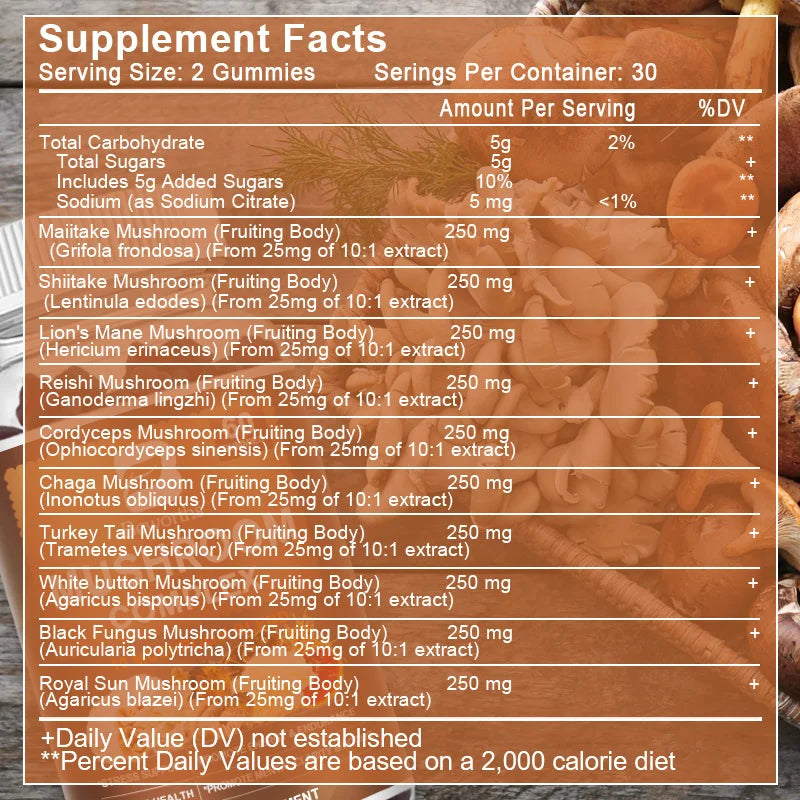 Beworths Lion's Mane Mushroom Complex Gummies Brain Memory Booster Focus & Mood Health Relieve Stress Relax Your Body