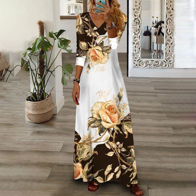 Women Loose Vintage Fashion Ruffles Befree Dress Casual Evering Party Elegant Maxi Dresses - Jointcorp