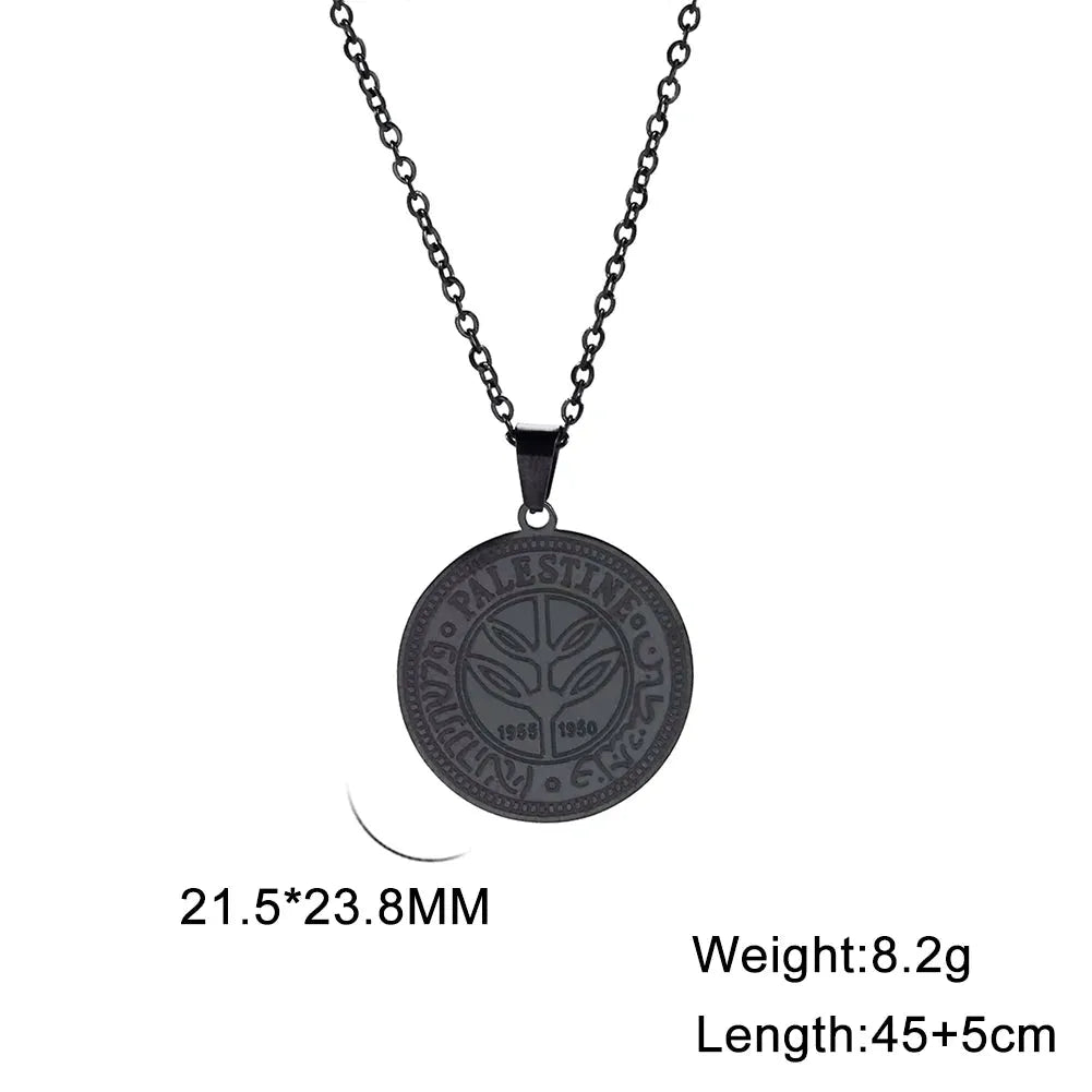 VASSAGO Vintage Palestine Round Necklace Men's Stainless Steel Choke Ring Charm Fashion Jewelry Gift Accessories