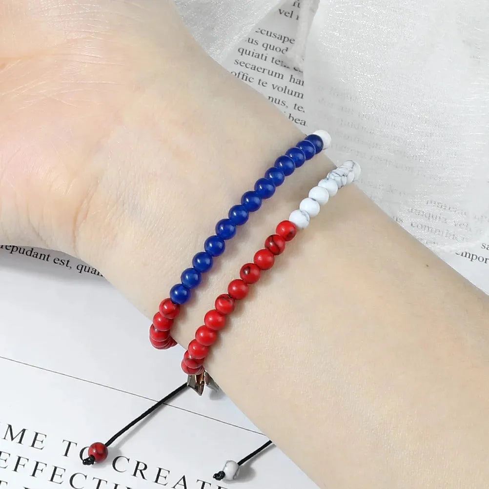 Adjustable 4mm Beads Palestine Flag Bracelet Natural Stone Malachite Country Flags Color Russia France Mexico Bangl Jewelry Gift
