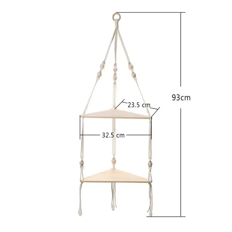 Woven Storage Rack Manual Bohemian Cotton Rope Triangular Wooden Board Home Homestay Decoration Flower Pot Pendant Storage Rack