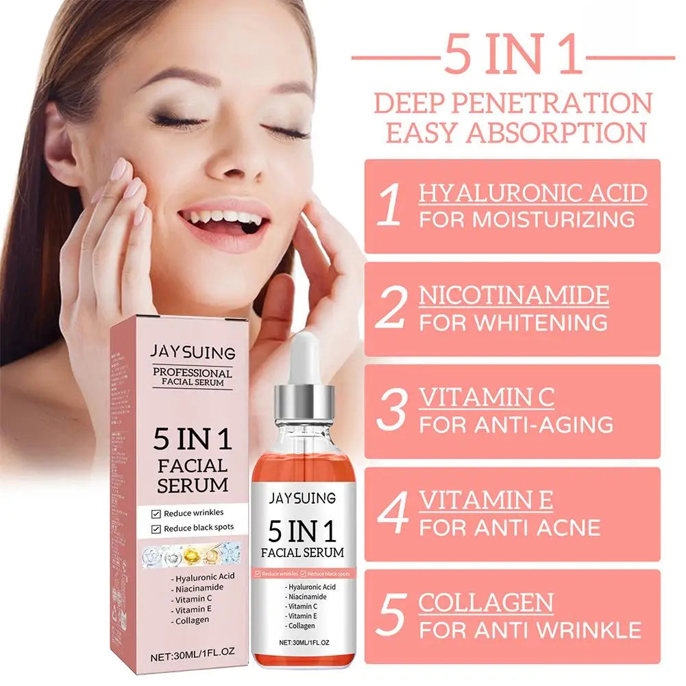 1pcs 30ml 5 In 1 Face Serum Moisturizing Hyaluronic Acid Vitamin C Facial Serum smoothing Brightening Skin Care