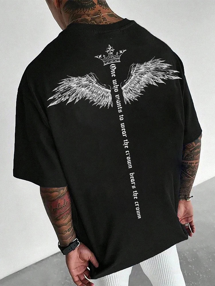 2024 Summer New Casual O Neck Cotton Tees Men Vintage Gothic Printed T Shirts For Men Harajuku Short Sleeve Pullover Tops Male