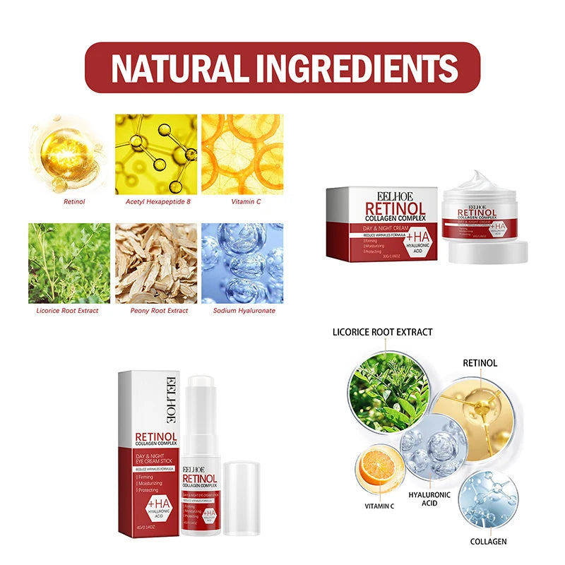 Retinol Wrinkle Remover Face Set Instant Firming Lifting Anti-aging Serum Fade Fine Lines Whitening Korean Skin Care Products