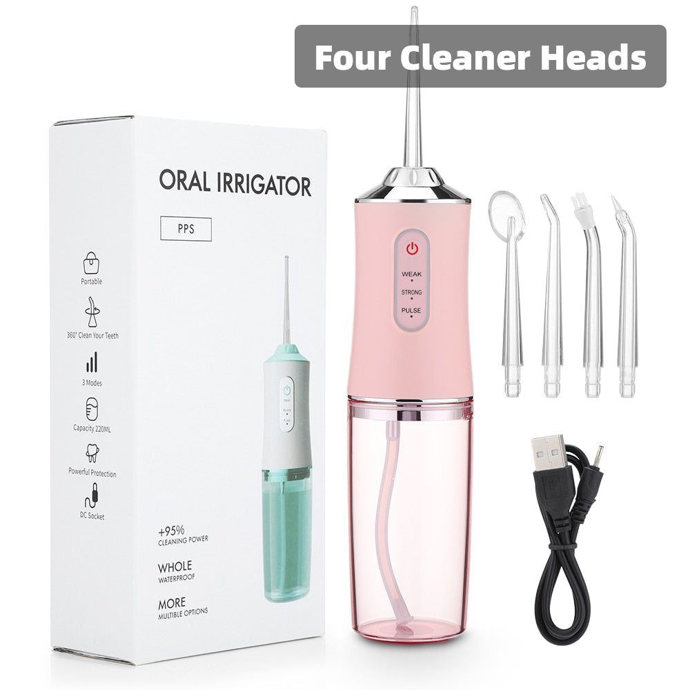 Oral Irrigator Portable Dental Water Flosser USB Rechargeable Jet Floss Tooth Pick 4 Jet Tip 220ml 3 Modes