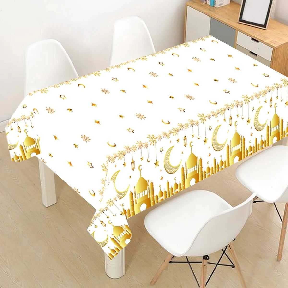 Eid Mubarak Star Moon Tablecloth Ramadan Kareem Decor for Home 2025 Islamic Muslim Party Eid Al Adha Supplies Castle Table Cover