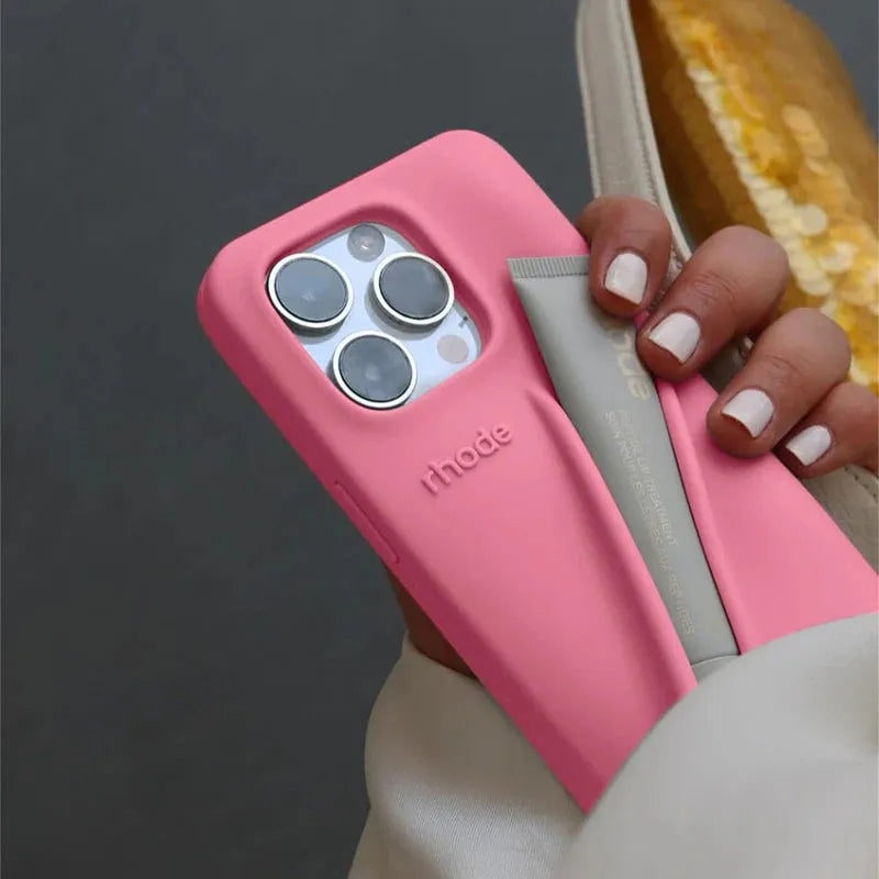 Silicone Lip Gloss Phone Case Pink Grey Lipstick Lip Glaze Adhesive Case Fits Popular Lip Tint Back Stick on Holder for iPhone