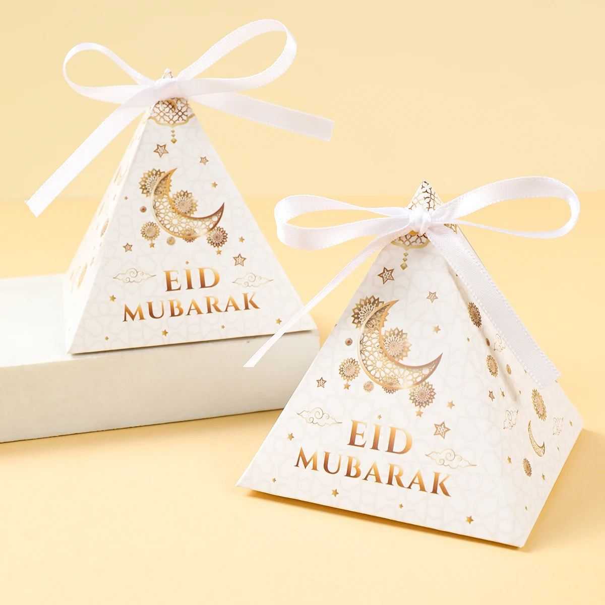 EID Mubarak Decor Triangle Candy Boxes Ramadan Decor 2025 Gift Box Ramadan Kareem Islamic Muslim Party Eid Al Adha Gifts
