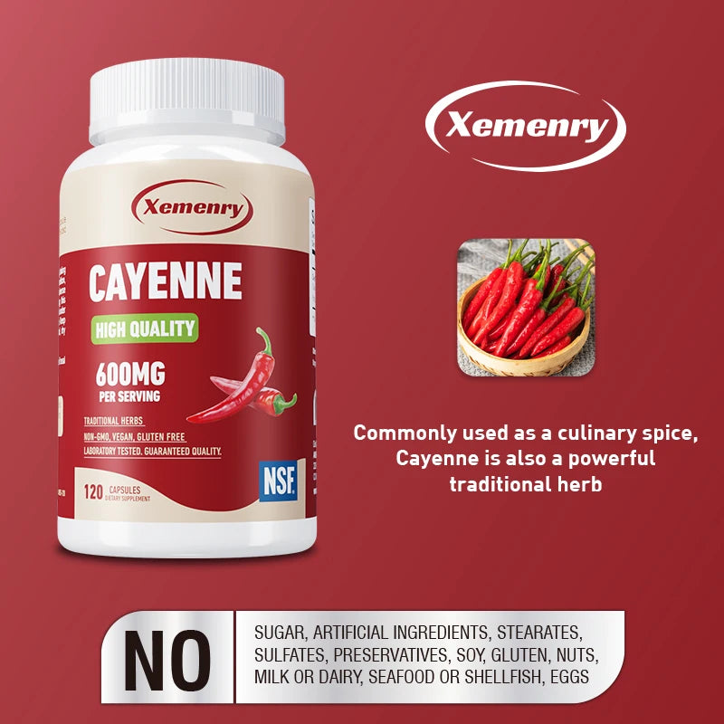 Cayenne Pepper Capsules - Promote Digestion, Detoxification and Cleansing, Enhance Immunity