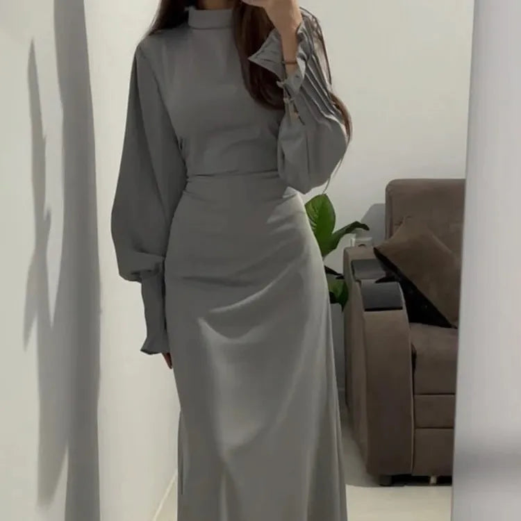 Spring Eid Muslim Dress Women Abaya Slim Fit Petal Sleeve Satin Morocco Party Dresses Ramadan Islam Dubai Arab Long Robe 2024