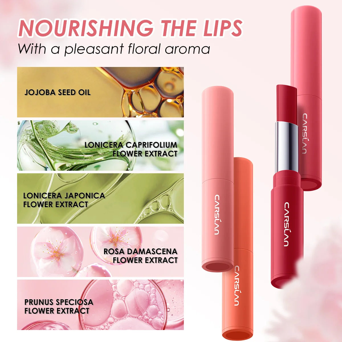 CARSLAN Color Lip Balm Flower Essence Extra Moisturizing Natural Lasting Lip Plumper Non Sticky Lip Gloss Makeup Lip Care