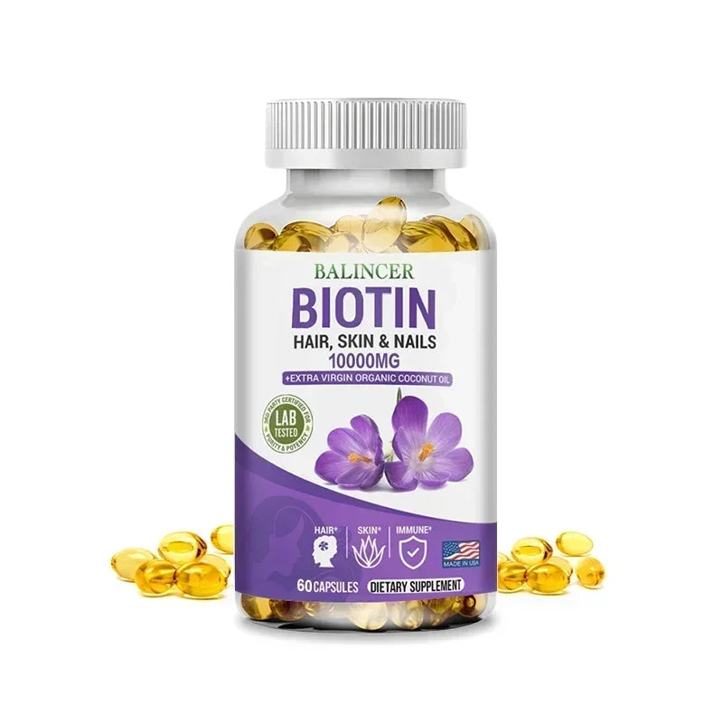 Biotin 10000 mcg - Hair Growth Supplement - Helps Nails and Skin, Immunity, Suitable for Men and Women