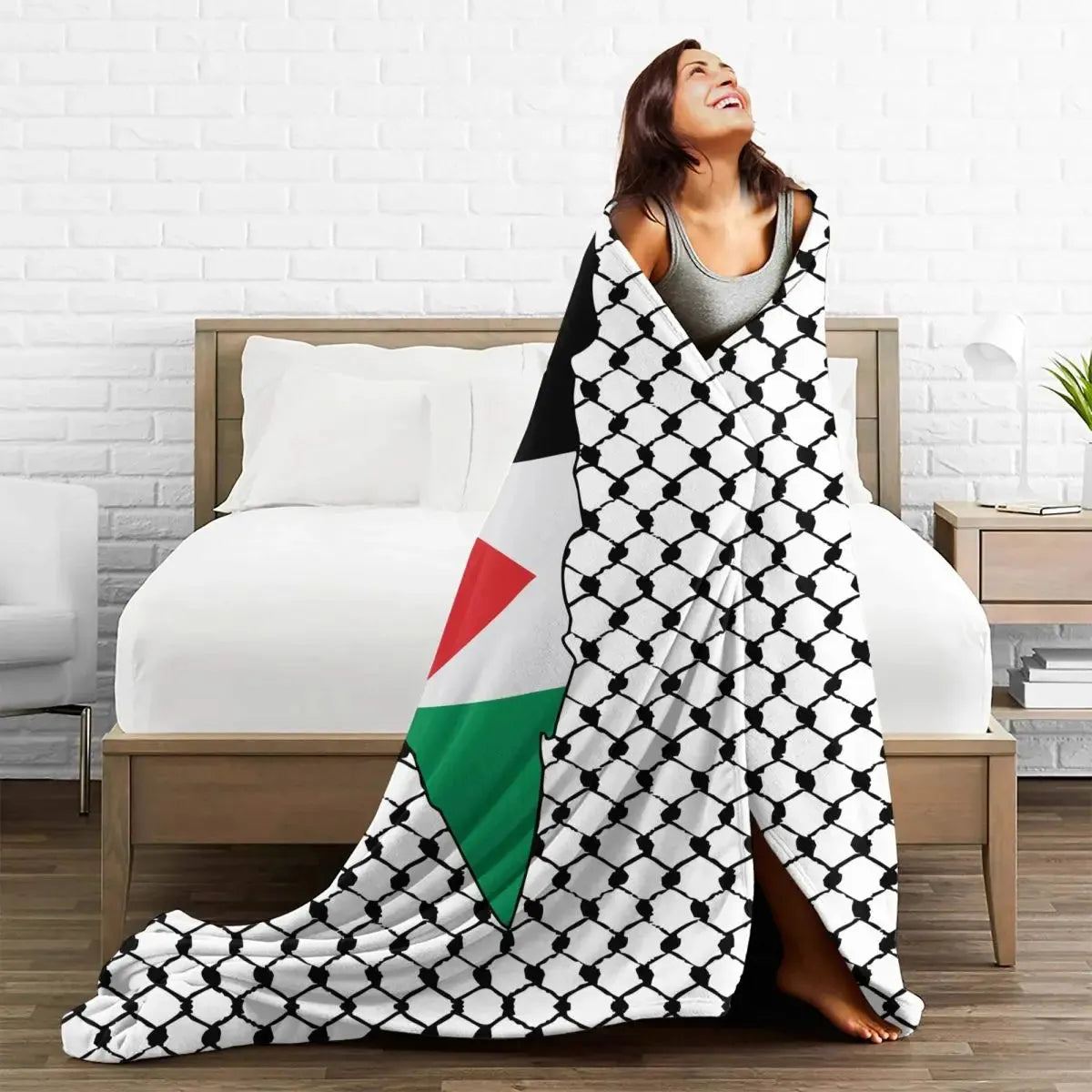 Palestine Map Palestinian Kufiya Hatta Blankets Coral Fleece Plush Traditional Keffiyeh Pattern Throw Blanket for Bed Bed Rug