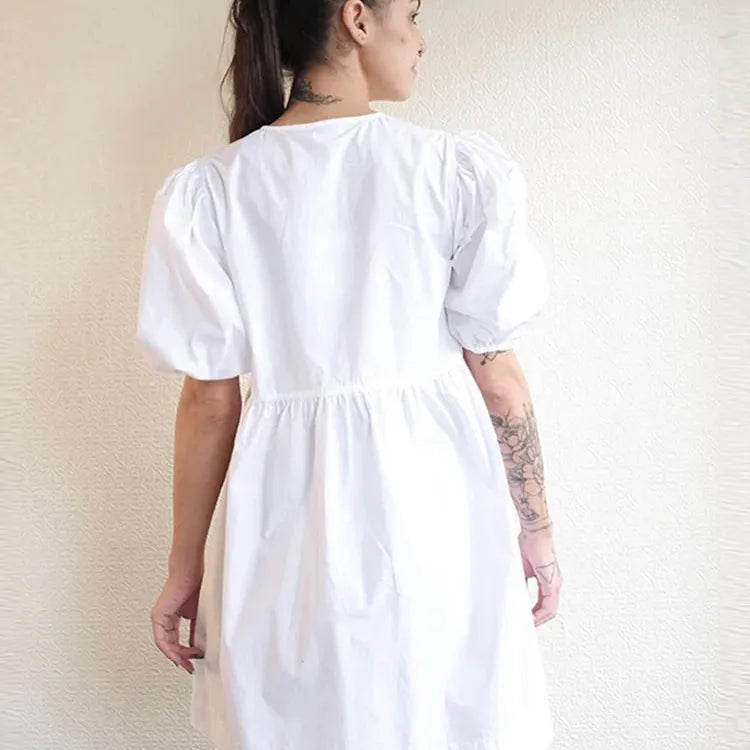 Leopard Print Bow Lace Up Mini Dress for Women O-neck Hollow Out Short Puff Sleeve Sweet Dresses 2024 Summer A-line Lady Vestido
