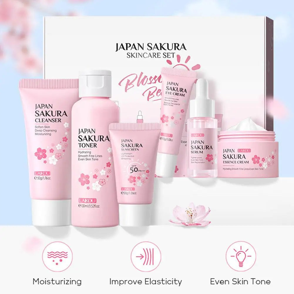 6pcs/Lot Sakura Skin Care Sets Face Cream Serum Toner Facial Cleanser Sunscreen Eye Cream Face Skin Care Set Product