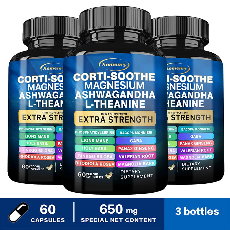 Corti-Soothe Cortisol Supplement with Magnesium, Ashwagandha, L-Theanine - Manage Stress, Maintain Calm & Support Adrenal Health