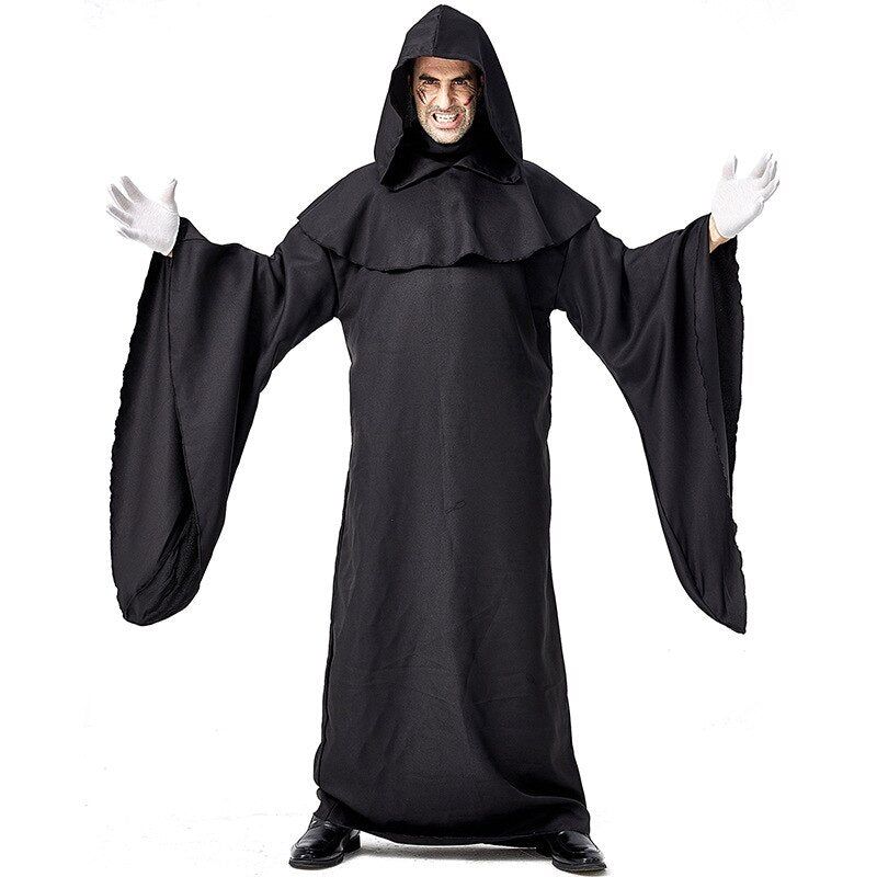 Adult Caster Costumes for Men Women Black Hooded Scary Witch Devil Cosplay Costume for Halloween Party Clothes