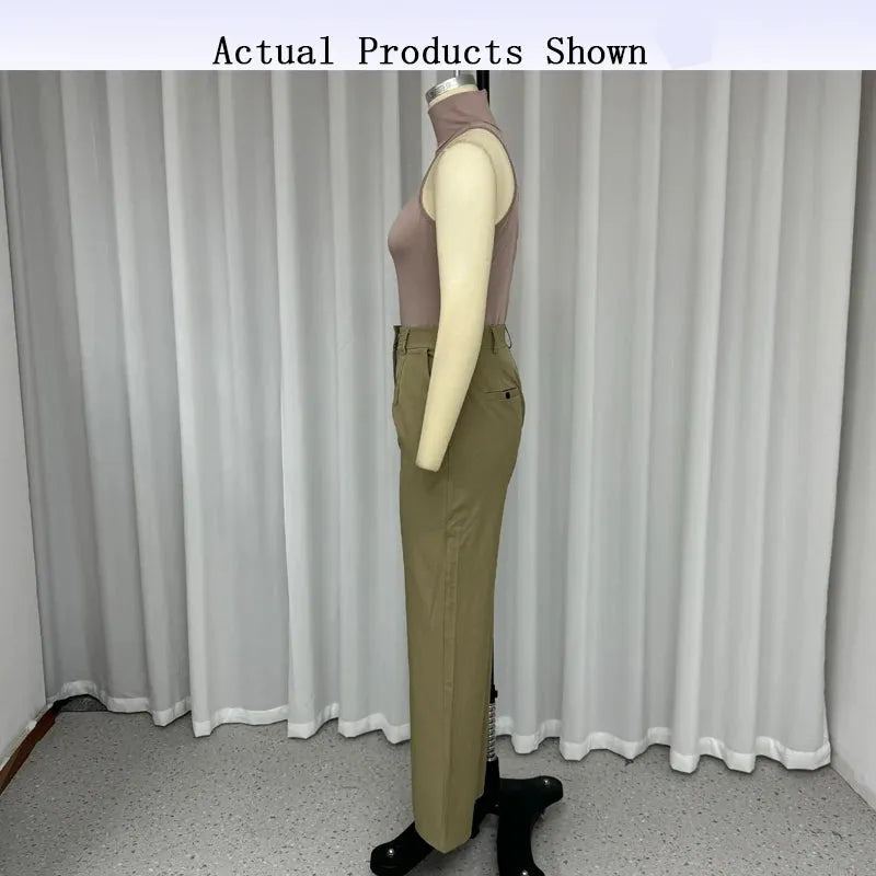 Women Two Piece Set Fashion Simple Solid Sleeveless Turtleneck Slim Tank Top Loose With Pockets Pants Sets Streetwear