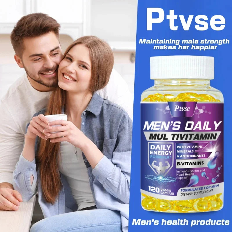 Men's multivitamin supplement with vitamins A, B12, C, D and E