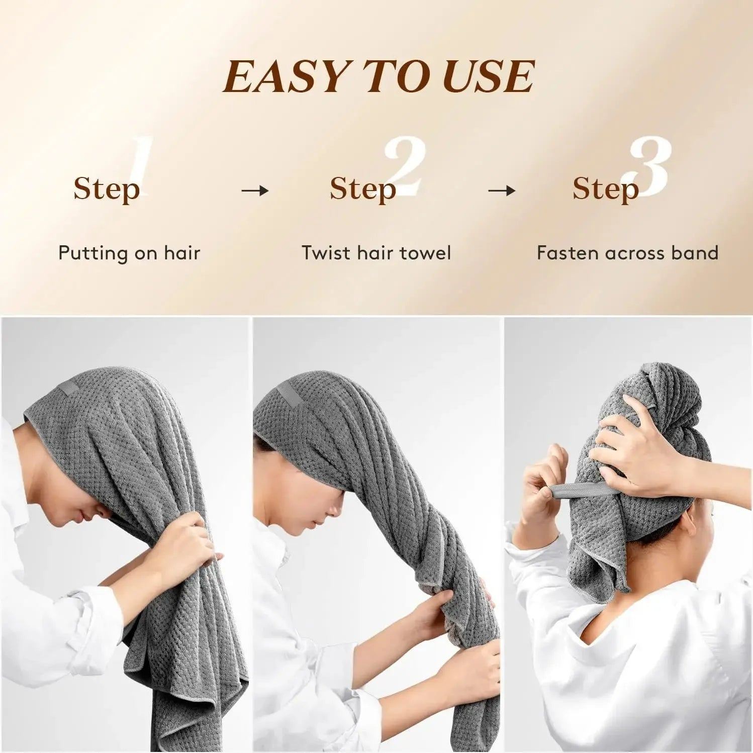 Large Microfiber Long Hair Towel Wrap for Women Super Absorbent Hair Drying Towel with Elastic Strap Turbans