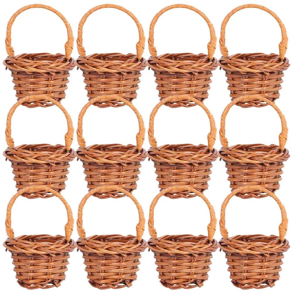 Hanabass Mini Woven Basket Miniature Flower Basket Dollhouse Miniature Flower Basket Small Easter Candy Gift Basket Party Favors