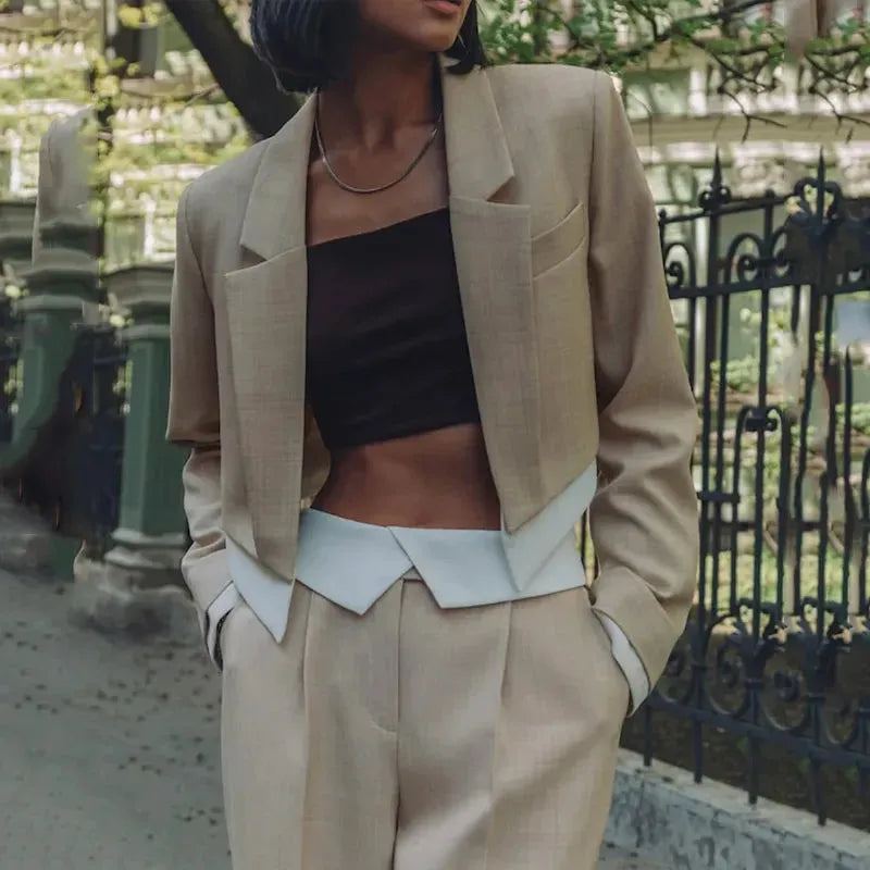 Women Blazer Set Office Commuting Fashion Solid Lapel Long Sleeve Top Loose Wide Legs With Pockets Pants Sets Suits