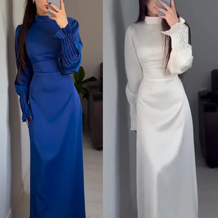 Spring Eid Muslim Dress Women Abaya Slim Fit Petal Sleeve Satin Morocco Party Dresses Ramadan Islam Dubai Arab Long Robe 2024