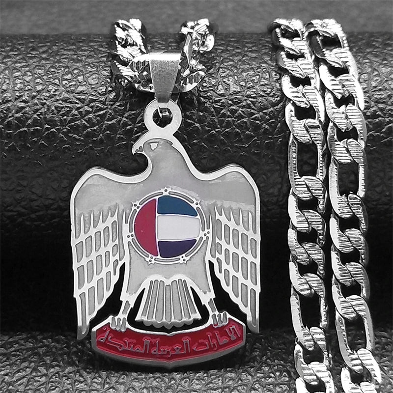 UAE Countries National Flag Falcon Eagle Necklace for Men Women Stainless Steel Gold Color Hip Hop Necklaces Jewelry N3242S05