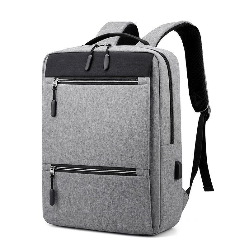 Business Style Black Gray Unisex USB Charging Laptop Backpack Bag