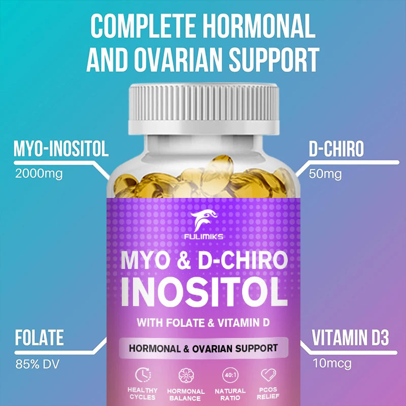 Myo-Inositol Capsules Supplement & D-Chiro Inositol Plus Folate & Vitamin D - Hormone Balance &Healthy Ovarian Support for Women