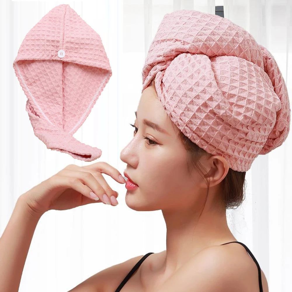1 Pcs Waffle Hair Towel Thickened Super Absorbent, Quick-drying Hair Drying Towel Wearable Towel For Women & Girl