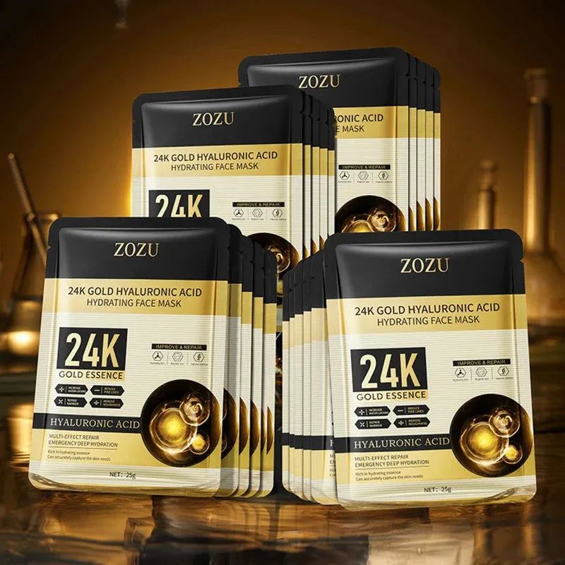 10pcs 24K Golden Hyaluronic Acid Face Mask Facial skincare Firming Moisturizing Hydrating Facial Masks Skin Care Products