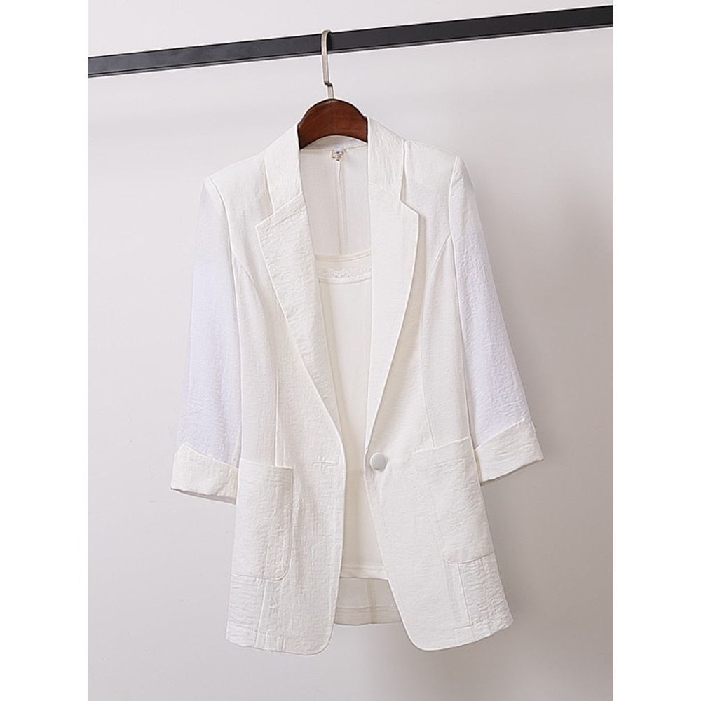 New Spring/Summer Chiffon Plus Size Jacket Loose Casual Korean Fashion Suit Women's Clothing Women Top Coats Yellow Blazer - Jointcorp