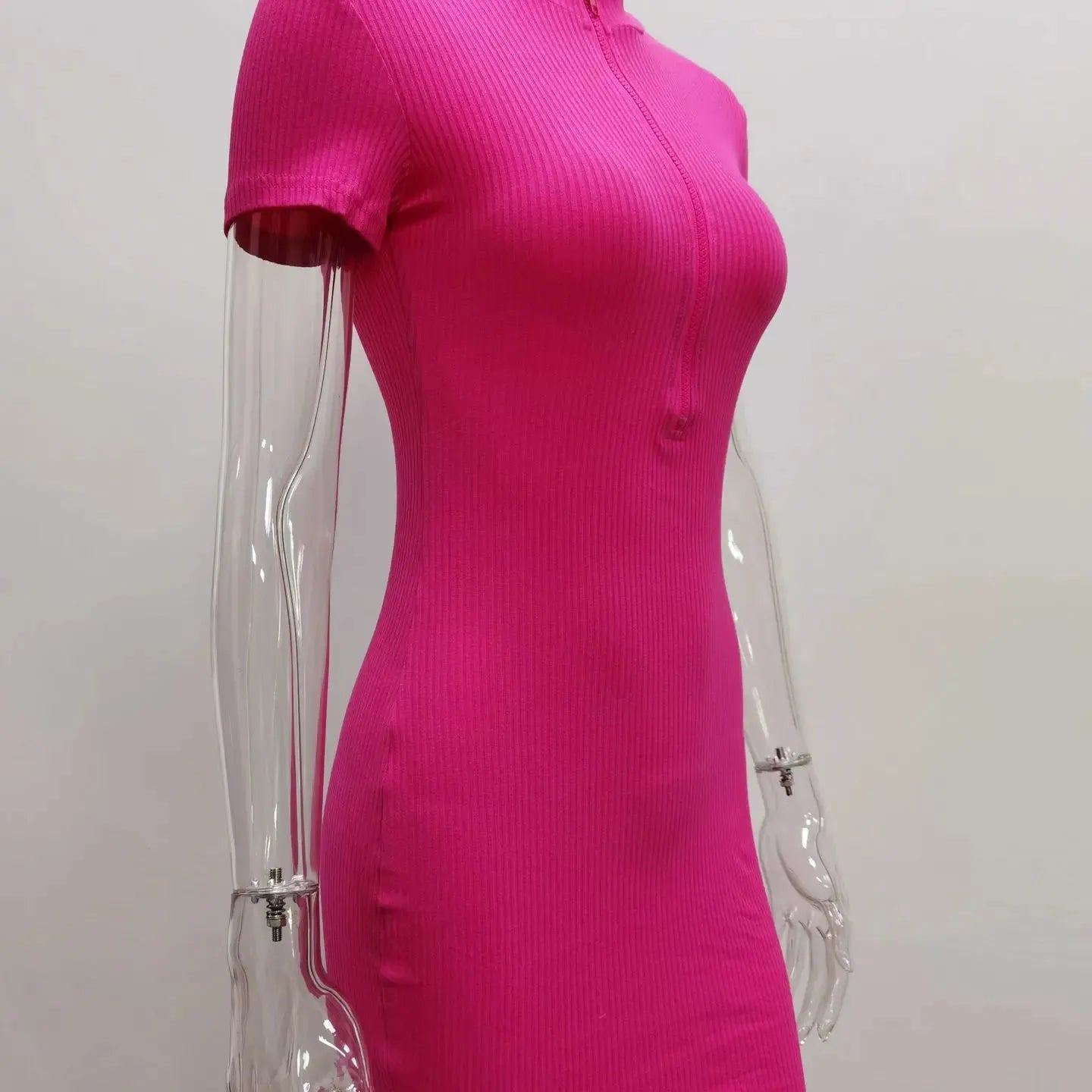 Women's Spring 2023 New Cross border European and American Dress Sexy Wrap Hip Skirt Short Sleeve Zipper miniskirt