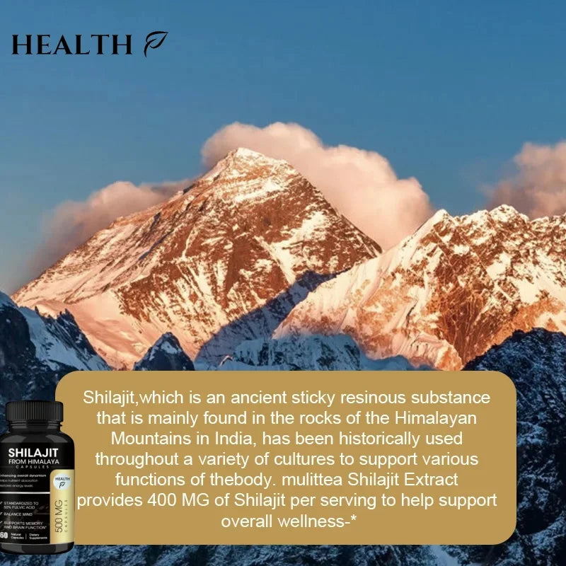 Organic Shilajit Capsules with Ginseng & 50% Fulvic Acid & Trace Minerals Supplement Support Brain and Focus, Energy