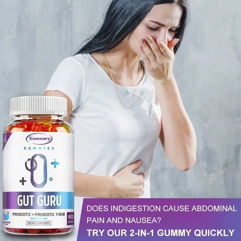 GUT GURU Prebiotic and Probiotic Gummies - Digestive Tract and Immune Support for Men and Women