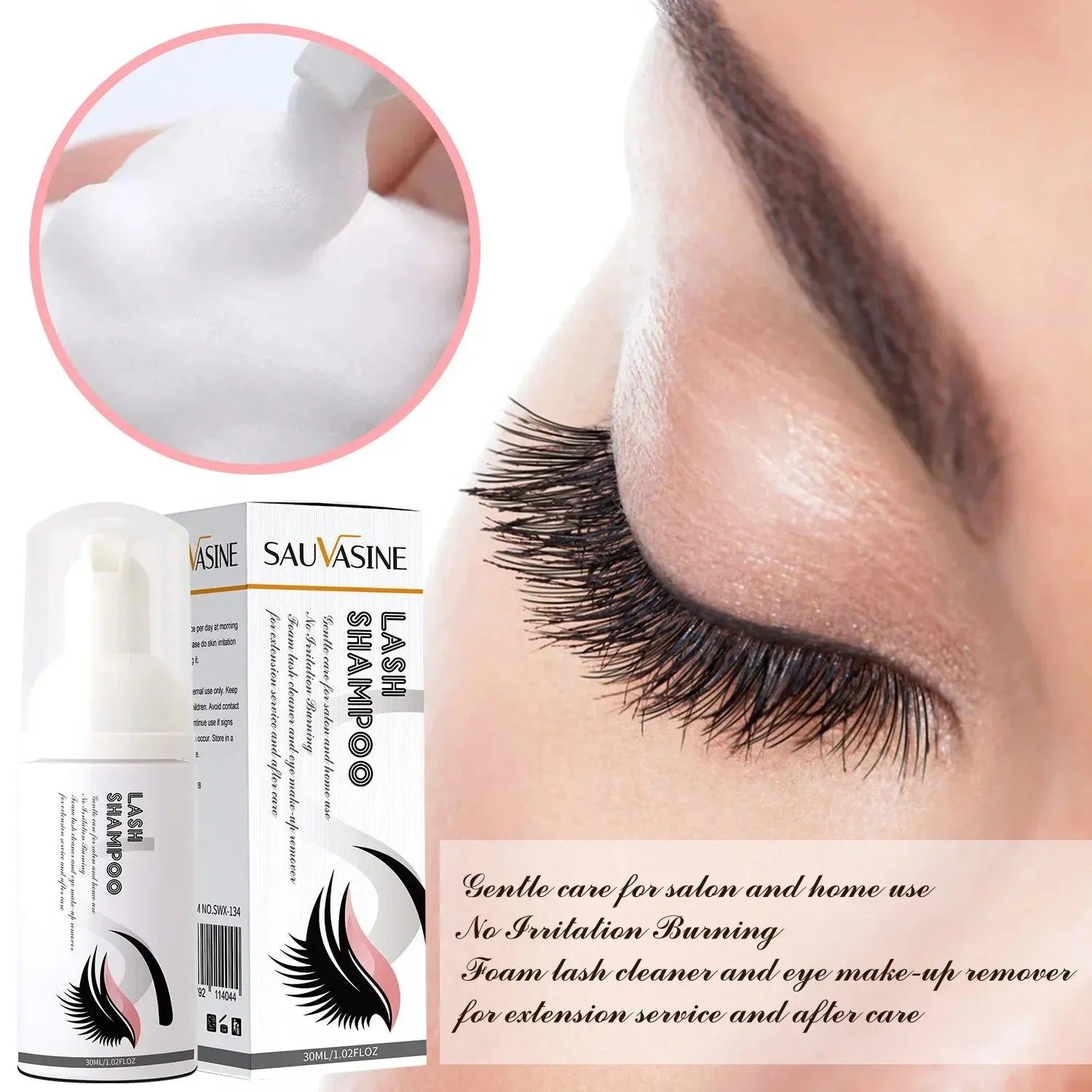 30ML/set Eyelash Extension Shampoo Glue Remover Travel Partable Lash Makeup Foam Cleanser Deep Cleaning Wash Mousse for Women